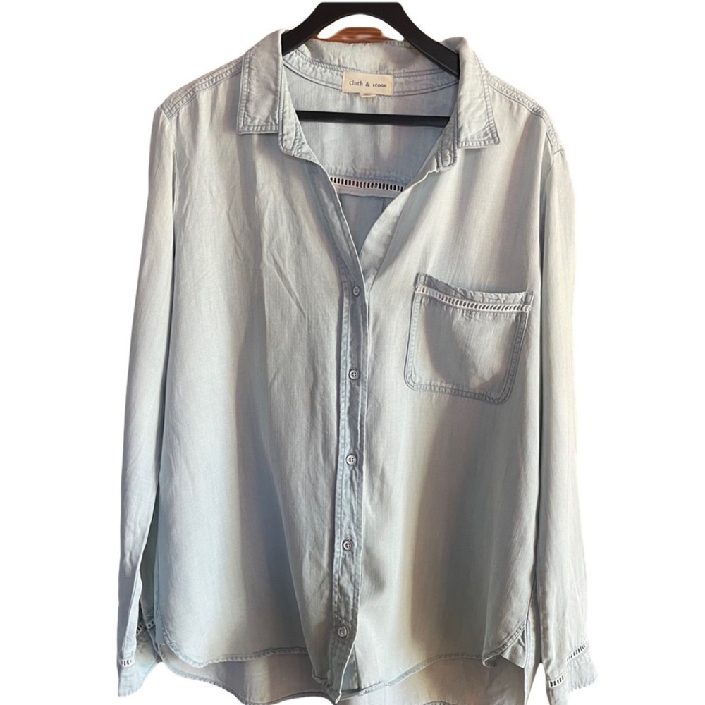 Cloth & Stone Light Blue Chambray Shirt with Eyelet Trim